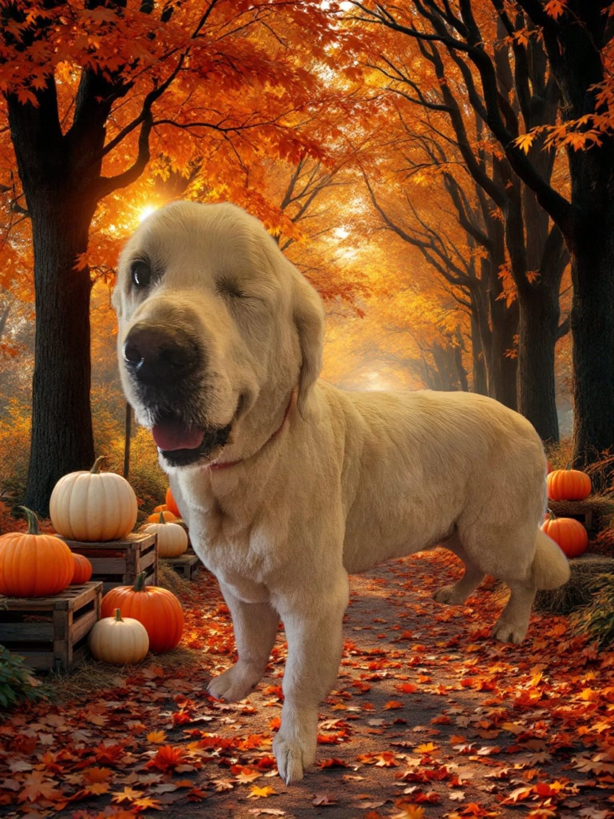 A golden dog with a fresh trim, smiling